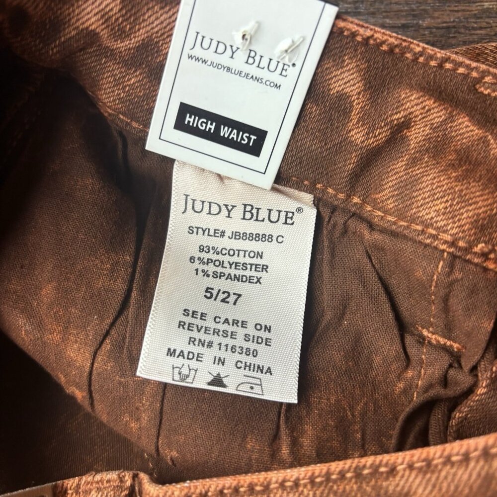 NWT Judy Blue Retro Wide Leg Jeans Garment Dyed Pumpkin Spice Raw Hem Size 5/27 - Picture 8 of 14